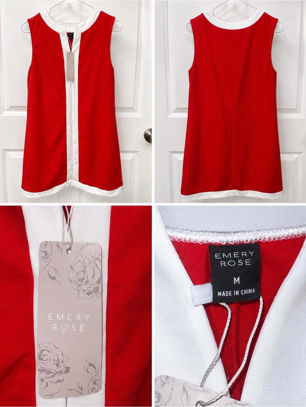 Emery Rose Red Sleeveless Shift Dress with White Trim